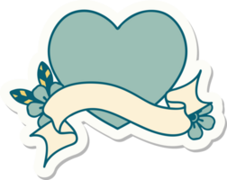 tattoo style sticker with banner of a heart png