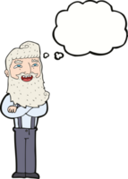 cartoon happy man with beard with thought bubble png