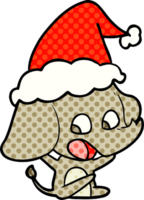 cute hand drawn comic book style illustration of a elephant wearing santa hat png