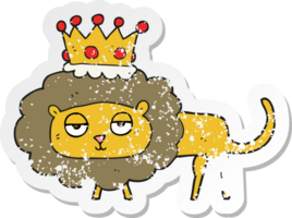 autocollant rétro en détresse d'un lion de dessin animé avec couronne png