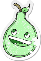 retro distressed sticker of a cartoon pear png