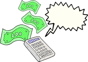 hand drawn comic book speech bubble cartoon calculator counting money png