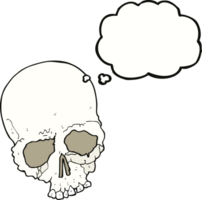 cartoon spooky old skull with thought bubble png