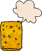 cartoon biscuit with speech bubble in retro texture style png