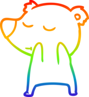 rainbow gradient line drawing of a happy cartoon bear png