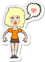 sticker of a cartoon tough woman in love png