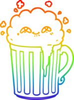 rainbow gradient line drawing of a happy cartoon mug of beer png