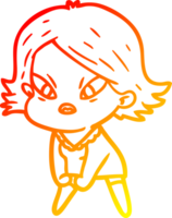 warm gradient line drawing of a cartoon stressed woman png