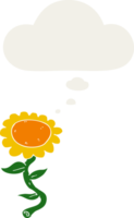 cartoon sunflower with thought bubble in retro style png