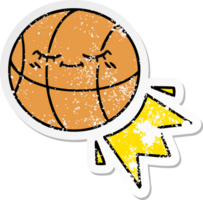 autocollant en détresse d'un ballon de basket de dessin animé mignon png