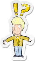 retro distressed sticker of a cartoon confused man png