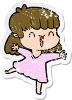 distressed sticker of a cartoon happy girl png