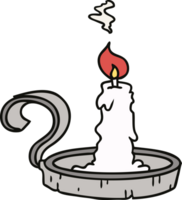 hand drawn cartoon doodle of a candle holder and lit candle png