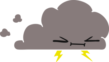 hand drawn cartoon of a grumpy lightening cloud png