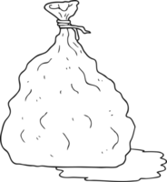 hand drawn black and white cartoon tied bag of rubbish png