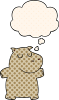 cartoon hippo with thought bubble in comic book style png