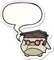 cartoon clever old owl with speech bubble sticker png