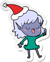 hand drawn sticker cartoon of a elf girl wearing santa hat png