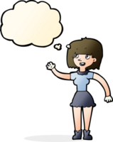 cartoon girl waving with thought bubble png