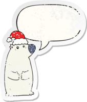 dibujos animados oso vistiendo Navidad sombrero con habla burbuja afligido afligido antiguo pegatina png