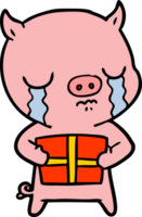 cochon dessin animé pleurant sur le cadeau de noël png