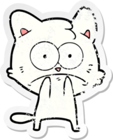 bedrövad klistermärke av en tecknad nervös katt png