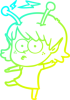 cold gradient line drawing of a cartoon alien girl png