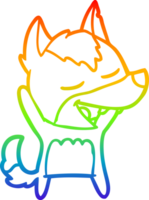 arco iris degradado línea dibujo de un dibujos animados lobo riendo png