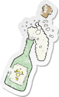 retro distressed sticker of a cartoon champagne popping png