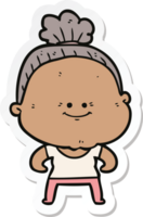 sticker of a cartoon happy old woman png