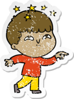 distressed sticker of a cartoon amazed boy png