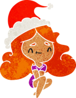 hand drawn christmas retro cartoon of kawaii girl png