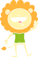 flat color style cartoon bored lion waving png