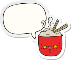 cartoon rice bowl with face with speech bubble sticker png