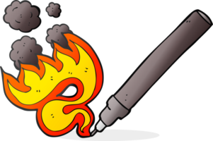 hand drawn cartoon flaming pen png