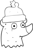 hand drawn black and white cartoon bear wearing christmas hat png