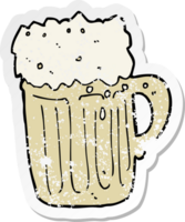 retro distressed sticker of a cartoon mug of beer png