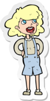 sticker of a cartoon woma in dungarees png