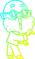 cold gradient line drawing of a cartoon joyful man with beard pointing finger png