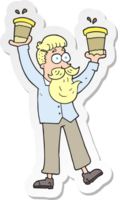 klistermärke av en tecknad serie man med kaffe koppar png