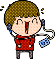 laughing cartoon man with earphones png