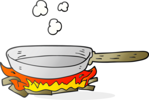 mano dibujado dibujos animados fritura pan en fuego png