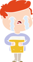 flat color style cartoon man crying holding book png