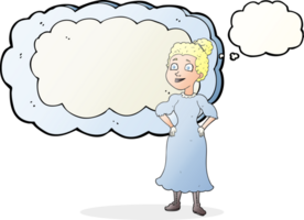 hand drawn thought bubble cartoon victorian woman in dress png