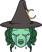 Retro Tattoo Style crying half orc witch character face png