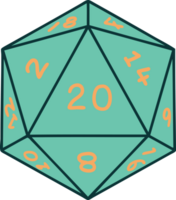 Retro Tattoo Style natural 20 D20 dice roll png