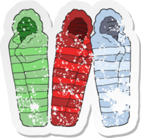 retro distressed sticker of a cartoon sleeping bags png