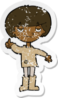 retro distressed sticker of a cartoon boy in poor clothing giving thumbs up symbol png