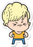 sticker of a cartoon frustrated woman png