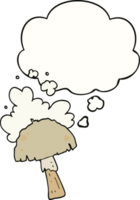 cartoon mushroom with spore cloud with thought bubble png